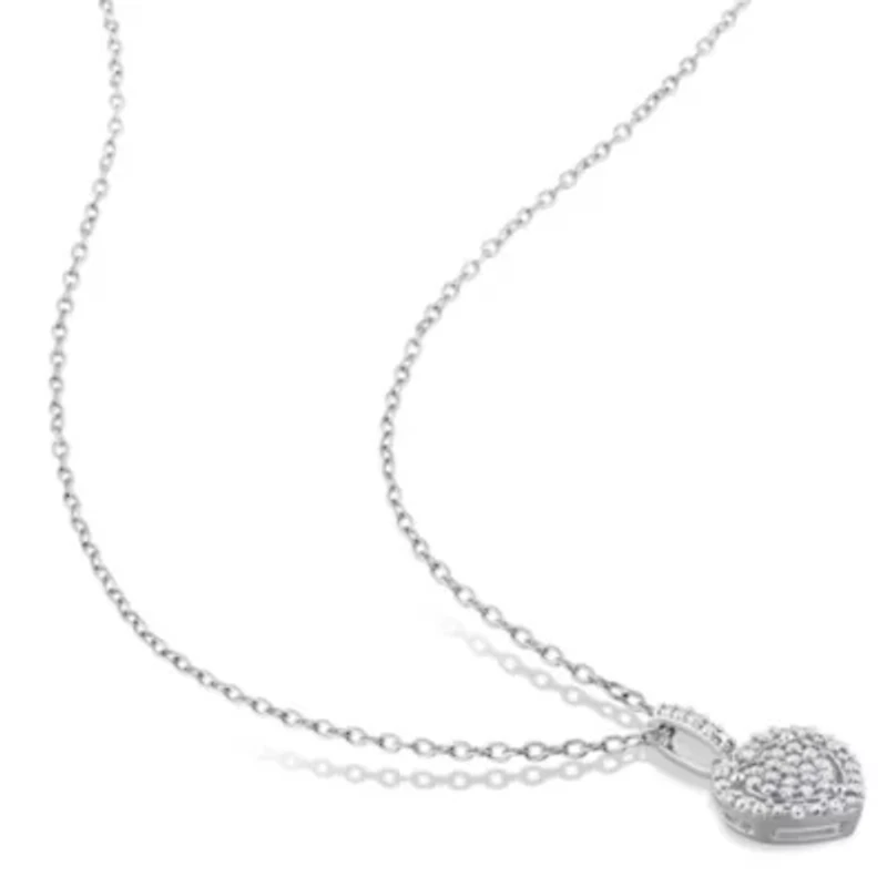 1/6 CT TW Diamond Halo Heart Necklace in Sterling Silver