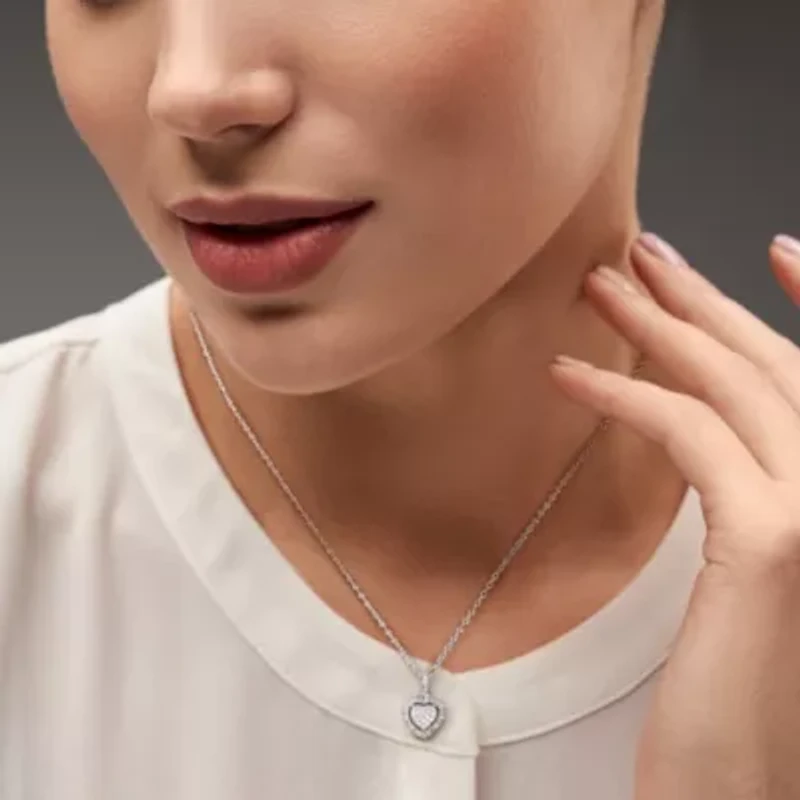 1/6 CT TW Diamond Halo Heart Necklace in Sterling Silver