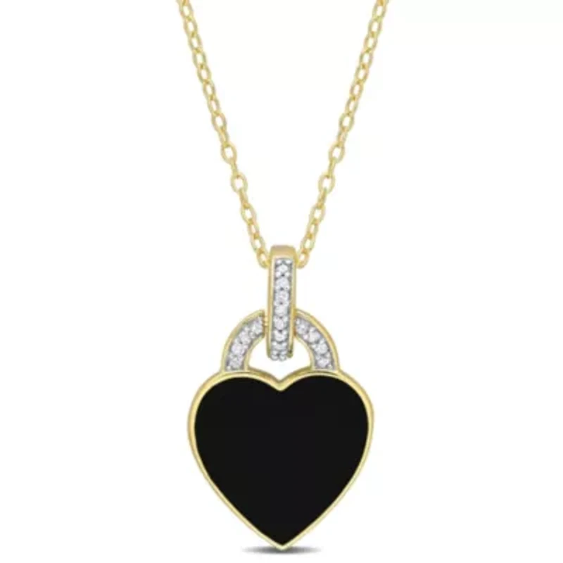 1/10 CT TW Diamond Black Enamel Heart Necklace in Yellow Plated Sterling Silver