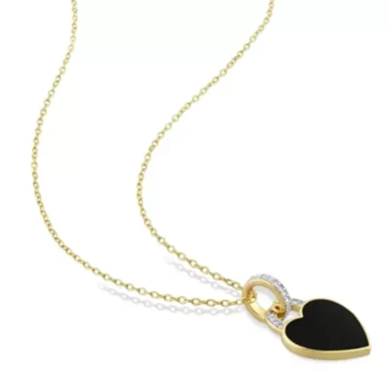 1/10 CT TW Diamond Black Enamel Heart Necklace in Yellow Plated Sterling Silver