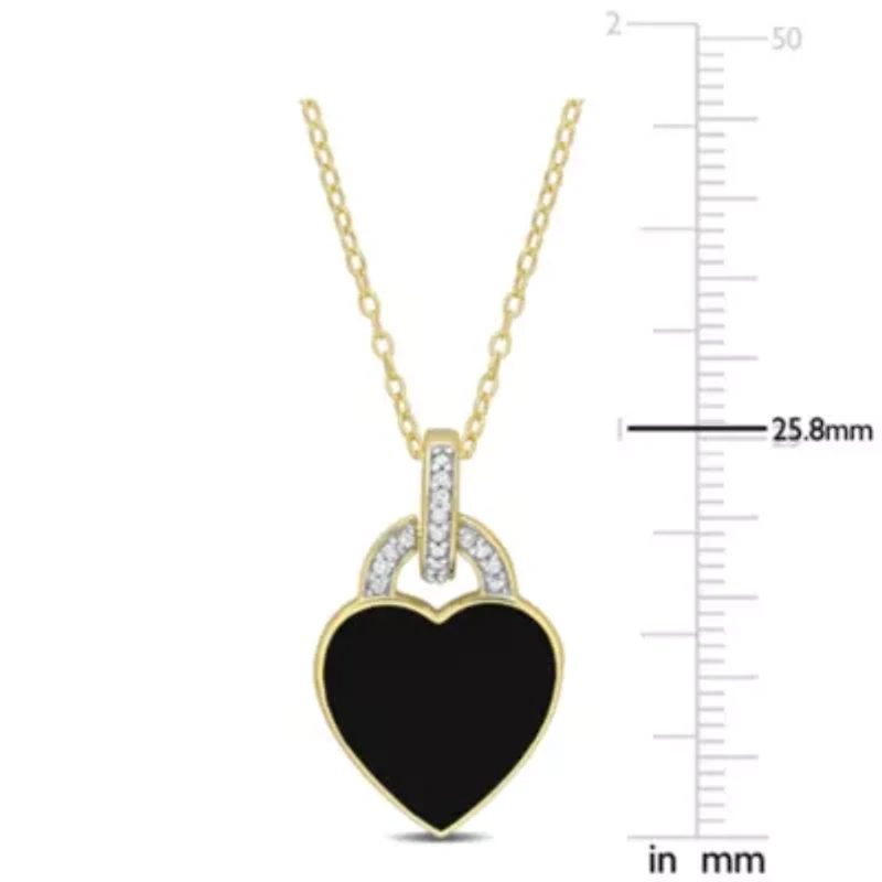 1/10 CT TW Diamond Black Enamel Heart Necklace in Yellow Plated Sterling Silver