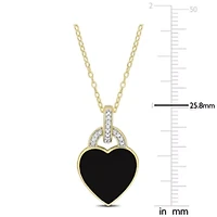 1/10 CT TW Diamond Black Enamel Heart Necklace in Yellow Plated Sterling Silver