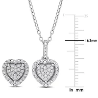 2-Piece Set 2/5 CT TW Diamond Heart Cluster Earrings and Necklace in Sterling Silver