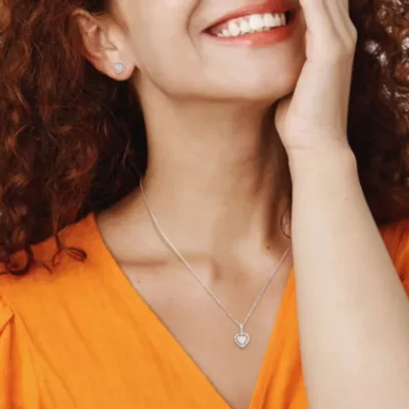 2-Piece Set 2/5 CT TW Diamond Heart Cluster Earrings and Necklace in Sterling Silver