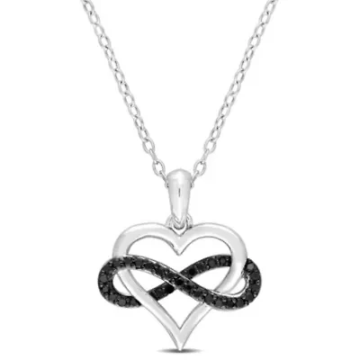 1/6 CT TW Black Diamond Heart and Infinity Necklace in Sterling Silver with Black Rhodium Plated
