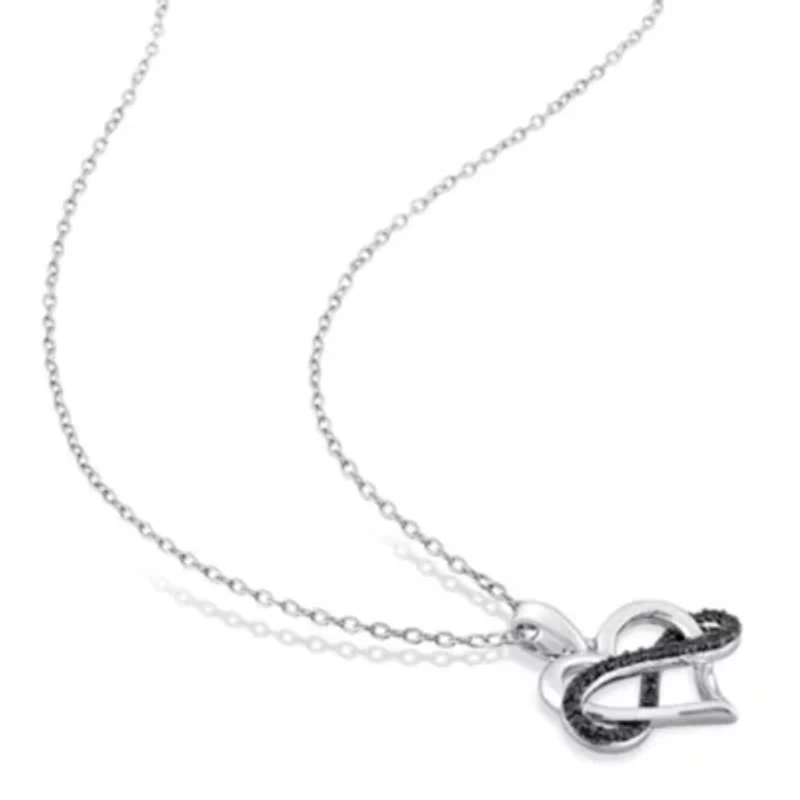 1/6 CT TW Black Diamond Heart and Infinity Necklace in Sterling Silver with Black Rhodium Plated