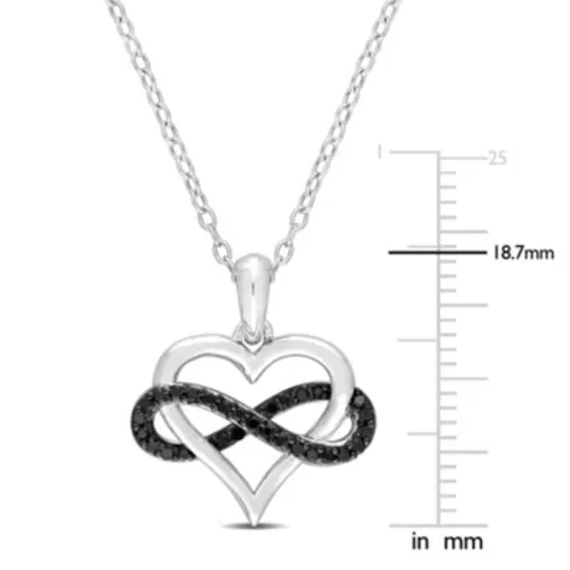1/6 CT TW Black Diamond Heart and Infinity Necklace in Sterling Silver with Black Rhodium Plated