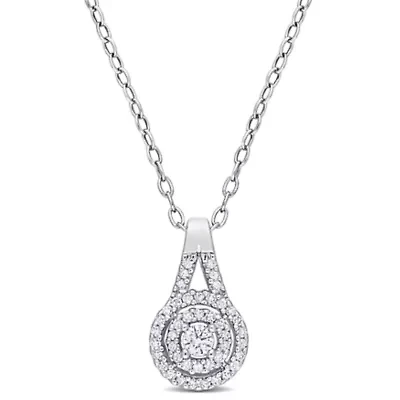 1/5 CT TW Diamond Double Halo Necklace in Sterling Silver