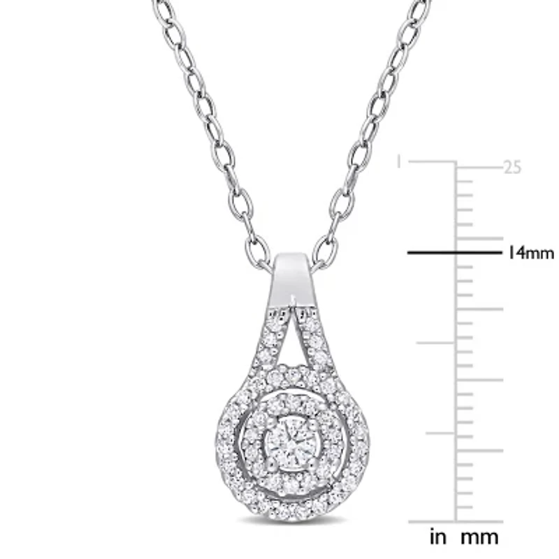 1/5 CT TW Diamond Double Halo Necklace in Sterling Silver
