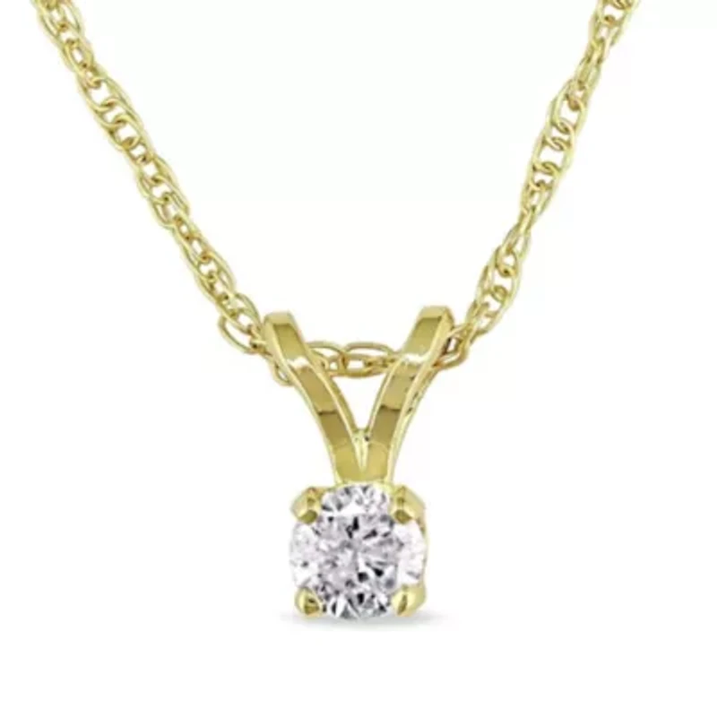 1/10 ct. t.w. Diamond Solitaire Pendant with Chain in 14K Yellow Gold