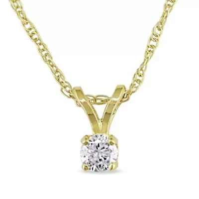 1/10 ct. t.w. Diamond Solitaire Pendant with Chain in 14K Yellow Gold