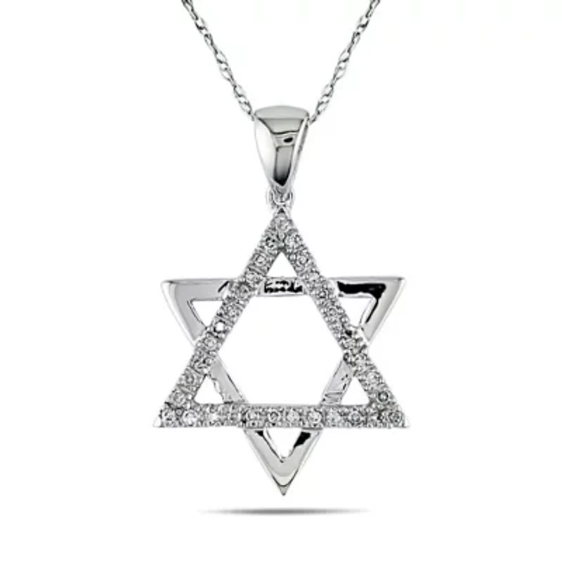 1/10 ct. t.w. Diamond Star of David Pendant with Chain in 10K White Gold