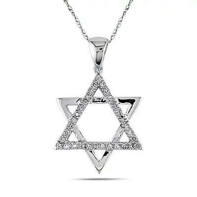 1/10 ct. t.w. Diamond Star of David Pendant with Chain in 10K White Gold