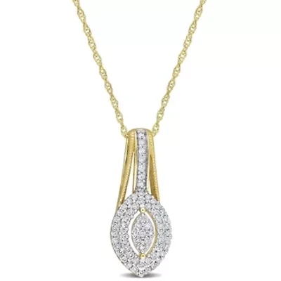 1/4 ct. t.w. Diamond Double Halo Marquise Cluster Pendant with Chain in 10K Yellow Gold