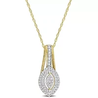 1/4 ct. t.w. Diamond Double Halo Marquise Cluster Pendant with Chain in 10K Yellow Gold