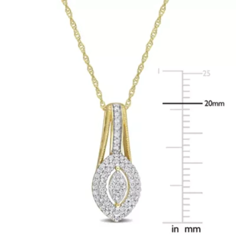 1/4 ct. t.w. Diamond Double Halo Marquise Cluster Pendant with Chain in 10K Yellow Gold