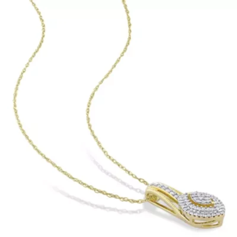 1/4 ct. t.w. Diamond Double Halo Marquise Cluster Pendant with Chain in 10K Yellow Gold