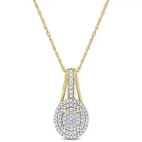 1/4 ct. t.w. Diamond Double Halo Oval Cluster Pendant with Chain in 10K Yellow Gold