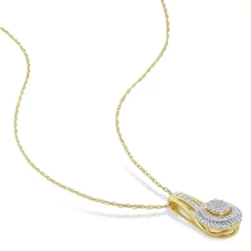 1/4 ct. t.w. Diamond Double Halo Oval Cluster Pendant with Chain in 10K Yellow Gold
