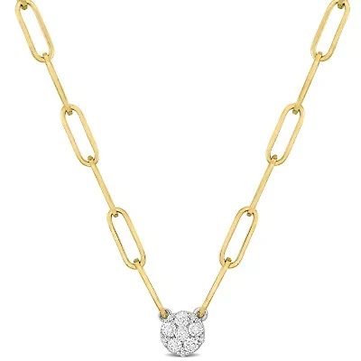 1/4 ct. t.w. Diamond Cluster Pendant on a 3.3mm Paperclip Chain in 14K Yellow Gold