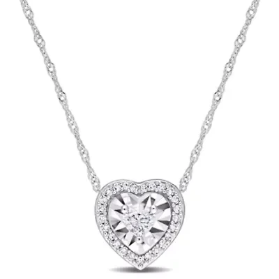 1/4 ct. t.w. Heart and Round Diamond Pendant with Chain in 14K White Gold