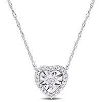 1/4 ct. t.w. Heart and Round Diamond Pendant with Chain in 14K White Gold