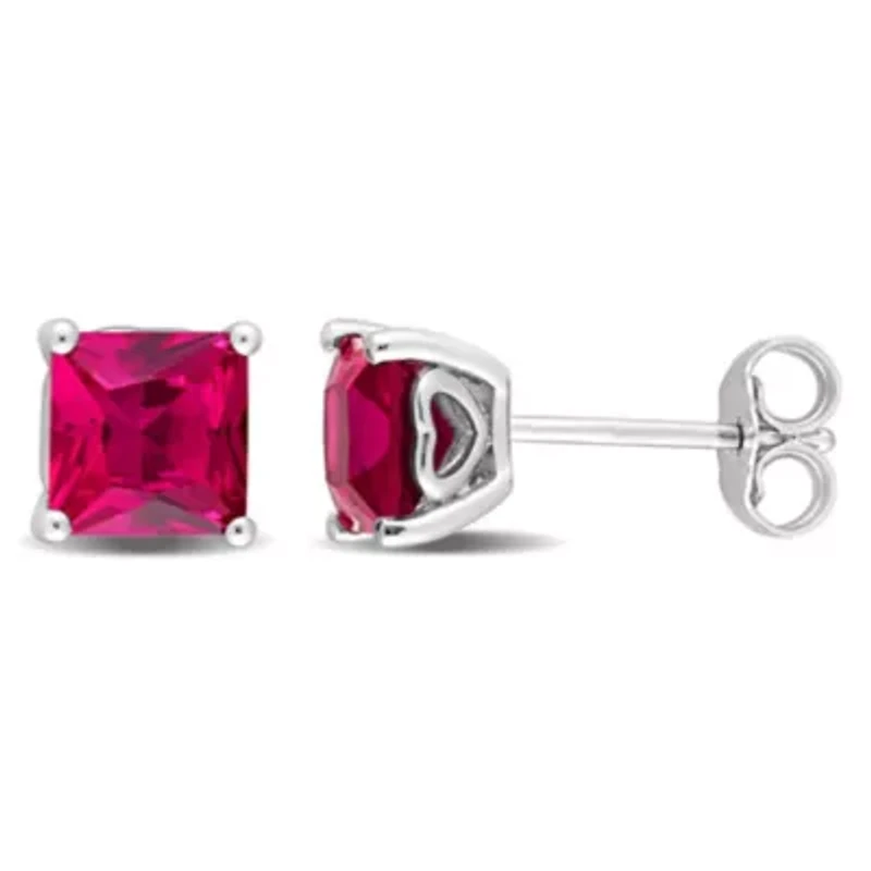 Lab Created 2.33 CT TGW Square Created Ruby Earrings in Sterling Silver
