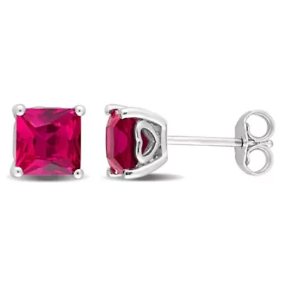 Lab Created 2.33 CT TGW Square Created Ruby Earrings in Sterling Silver