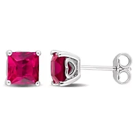 Lab Created 2.33 CT TGW Square Created Ruby Earrings in Sterling Silver