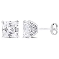 6.12 CT TGW Square Created White Sapphire Earrings in Sterling Silver