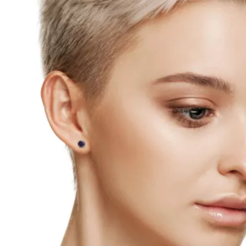 Lab Created 2 CT TGW Created Blue Sapphire Earrings in Sterling Silver