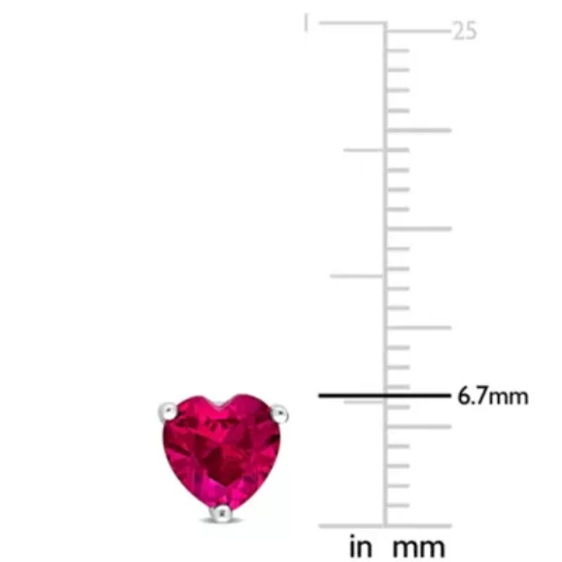 Lab Created 2 CT TGW Heart Shape Created Ruby Earrings in Sterling Silver
