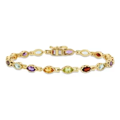 4.5 CT TGW Multi-Gemstone Marquise Bracelet in Yellow Plated Sterling Silver