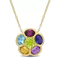 3.39 ct. t.g.w. Multi Gemstones Floral Pendant With Chain in Yellow Plated Sterling Silver