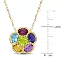 3.39 ct. t.g.w. Multi Gemstones Floral Pendant With Chain in Yellow Plated Sterling Silver