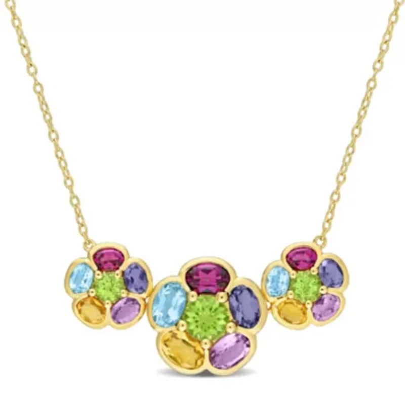 5.75 ct. t.g.w. Multi-Gemstones Flower Pendant With Chain in Yellow Plated Sterling Silver