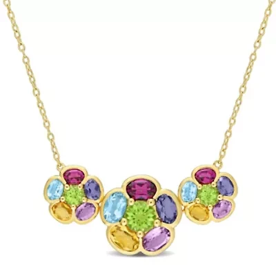 5.75 ct. t.g.w. Multi-Gemstones Flower Pendant With Chain in Yellow Plated Sterling Silver
