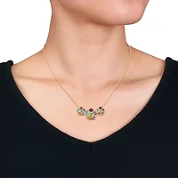 5.75 ct. t.g.w. Multi-Gemstones Flower Pendant With Chain in Yellow Plated Sterling Silver
