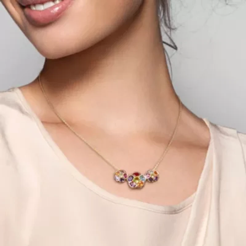 5.75 ct. t.g.w. Multi-Gemstones Flower Pendant With Chain in Yellow Plated Sterling Silver