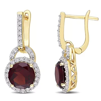 4/8 CT TGW White Topaz and Garnet Earrings in Yellow Plated Sterling Silver