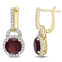 4/8 CT TGW White Topaz and Garnet Earrings in Yellow Plated Sterling Silver