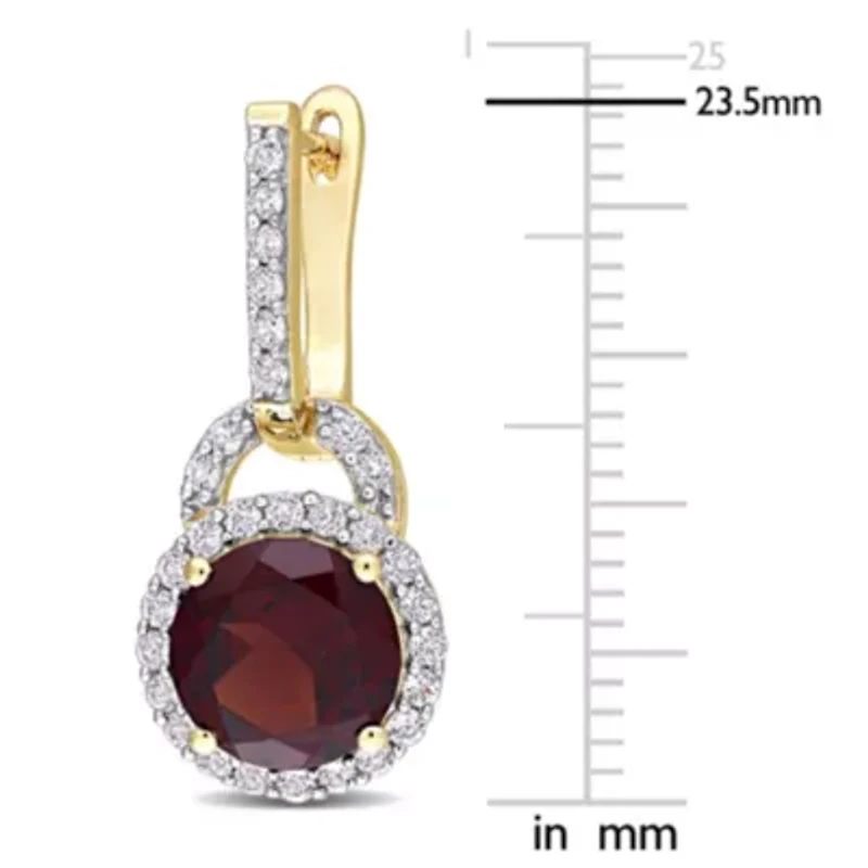 4/8 CT TGW White Topaz and Garnet Earrings in Yellow Plated Sterling Silver