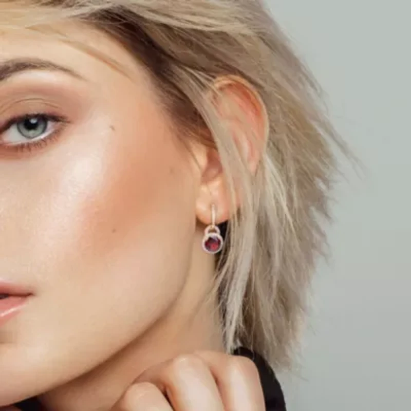 4/8 CT TGW White Topaz and Garnet Earrings in Yellow Plated Sterling Silver