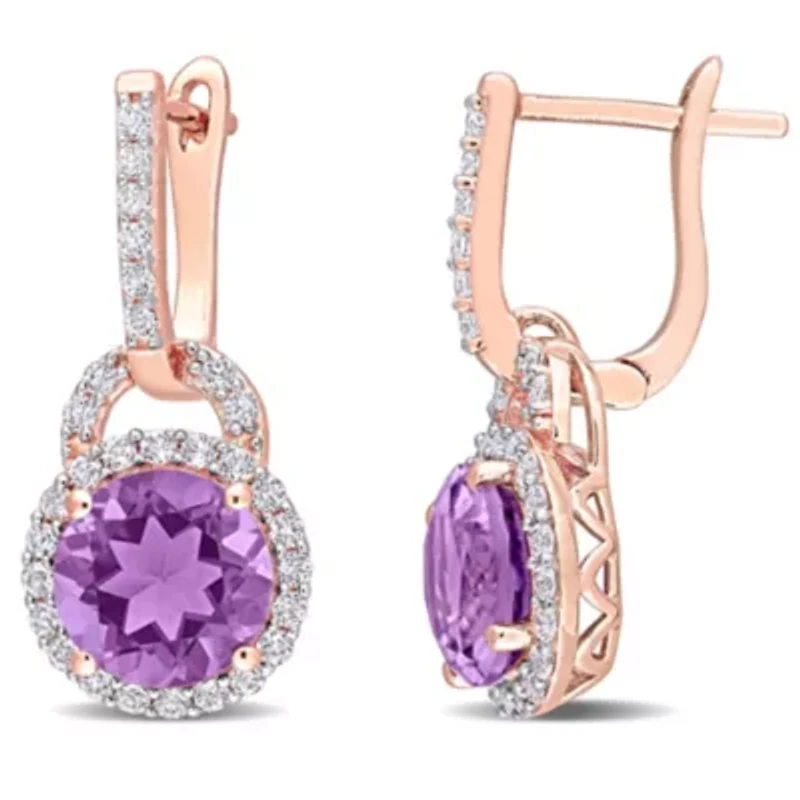 3/8 CT TGW White Topaz and Amethyst Earrings in Rose Plated Sterling Silver