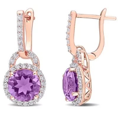 3/8 CT TGW White Topaz and Amethyst Earrings in Rose Plated Sterling Silver