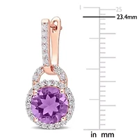 3/8 CT TGW White Topaz and Amethyst Earrings in Rose Plated Sterling Silver