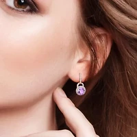 3/8 CT TGW White Topaz and Amethyst Earrings in Rose Plated Sterling Silver