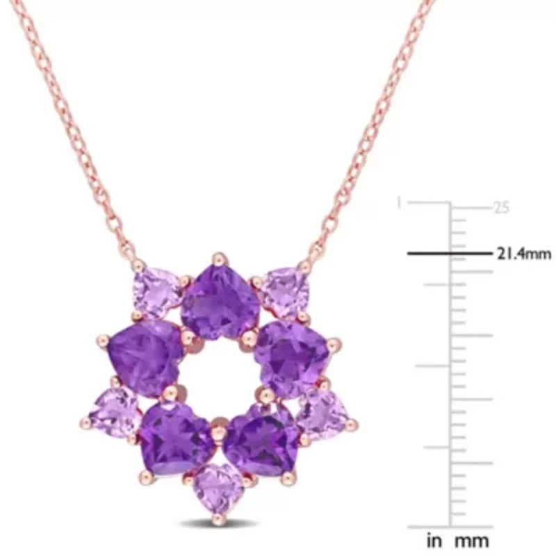 4.75 ct. t.g.w. Amethyst and Amethyst-Africa Floral Pendant With Chain in Rose Plated Sterling Silver