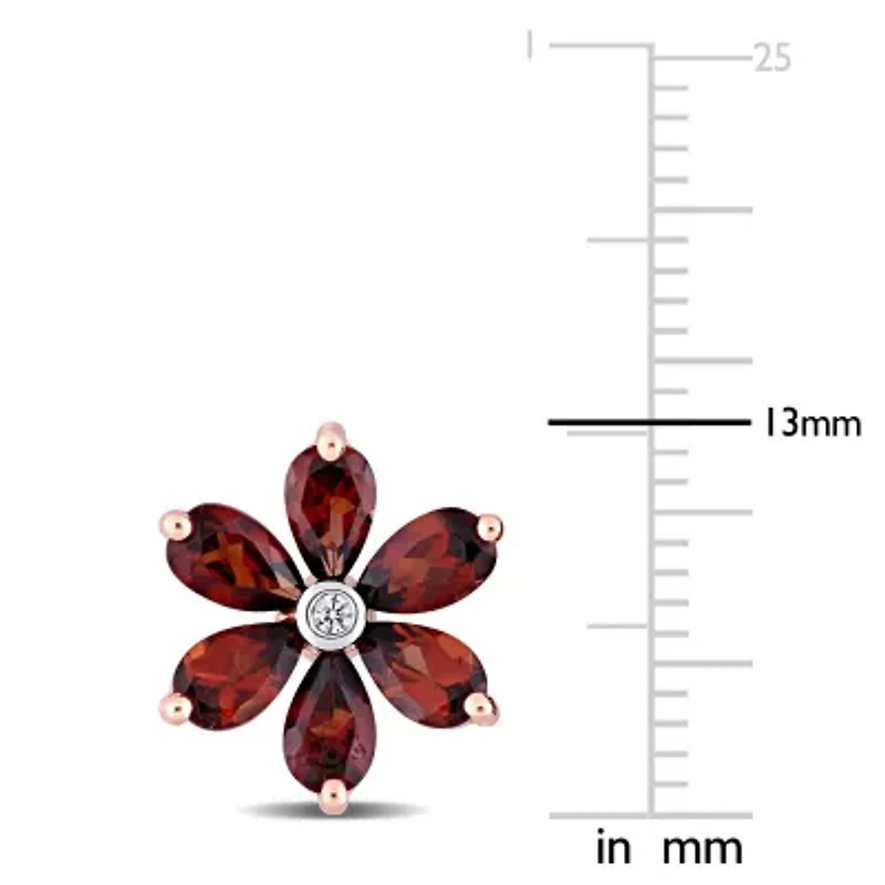 3.25 CT TGW Garnet and Diamond Accent Floral Stud Earrings in 10k Rose Gold
