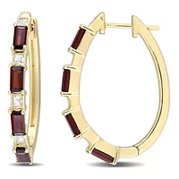 3 ct. t.g.w. Garnet & White Topaz Hoop Earring in Yellow Plated Sterling Silver